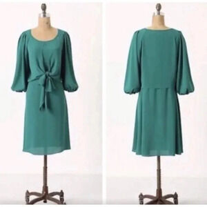 Anthropologie | Maeve | Green Tie Waist Long Sleeve Cocktail Dress Size 2 XS